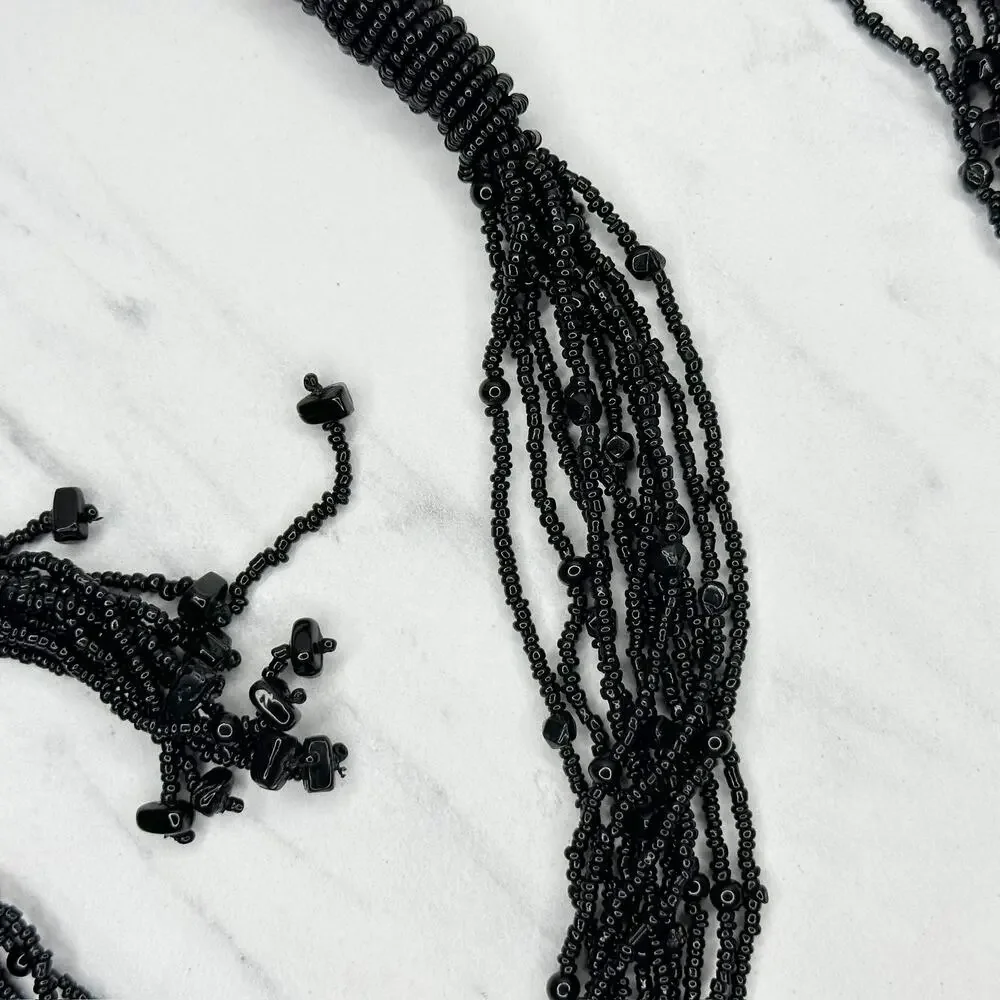 Black Beaded Multi Strand Tie Belt One Size (OS) ✨
